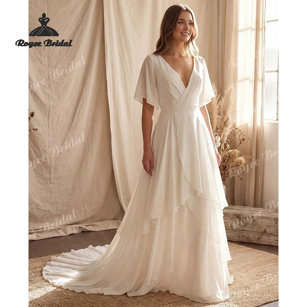 Medieval Style Layered Chiffon A Line Wedding Dresses 2026 Flutter Sleeve Beach Bridal Gown Customized vestido de novia
Medieval Style Layered Chiffon A Line Wedding Dresses 2026 Flutter Sleeve Beach Bridal Gown Customized vestido de novia