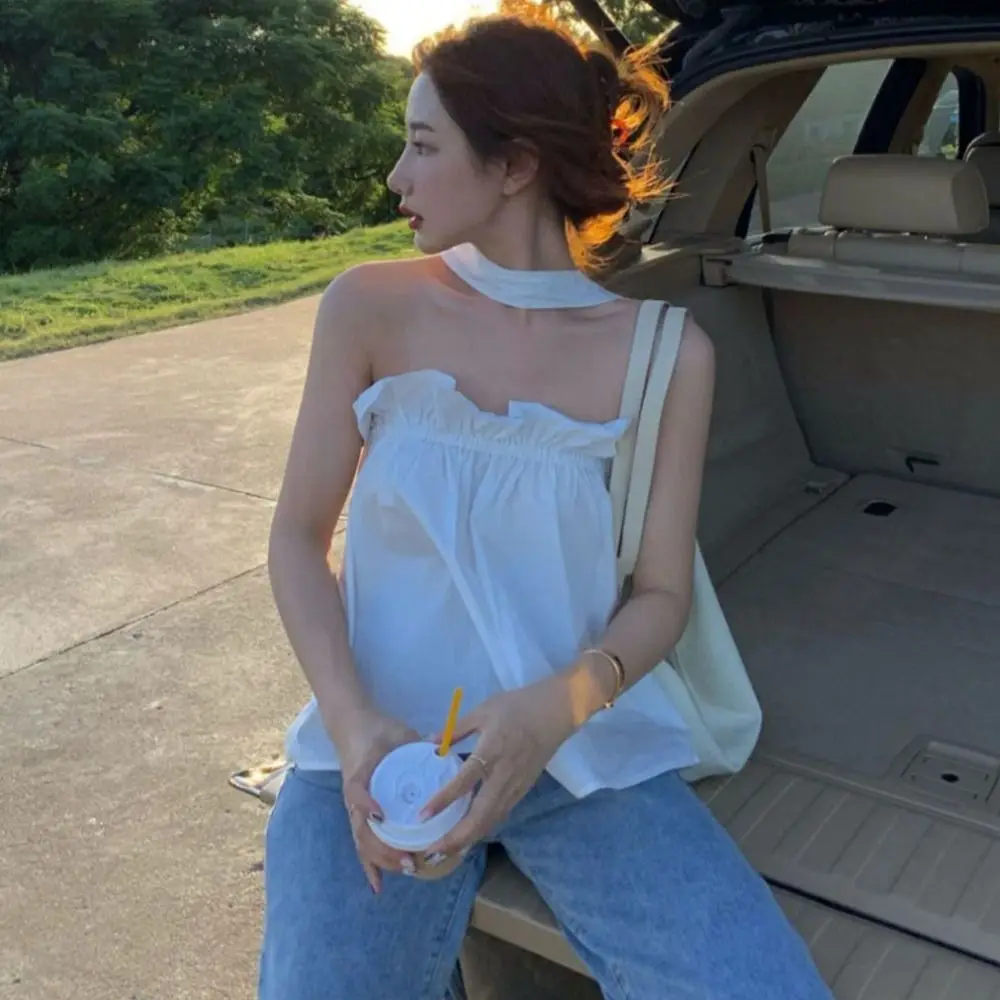 Korean Style Pleated Halter Sleeveless Camisole Sweet Ruffle Slim Crop Tops Spicy Girl Summer Suspender Vest Travel
Korean Style Pleated Halter Sleeveless Camisole Sweet Ruffle Slim Crop Tops Spicy Girl Summer Suspender Vest Travel