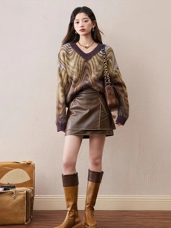 Desert Wind Gradient Color Block Wave Layered Sweater Skirt Set Women's Fashion Autumn Winter Outfit Loose Fit Short Length
Desert Wind Gradient Color Block Wave Layered Sweater Skirt Set Women's Fashion Autumn Winter Outfit Loose Fit Short Length