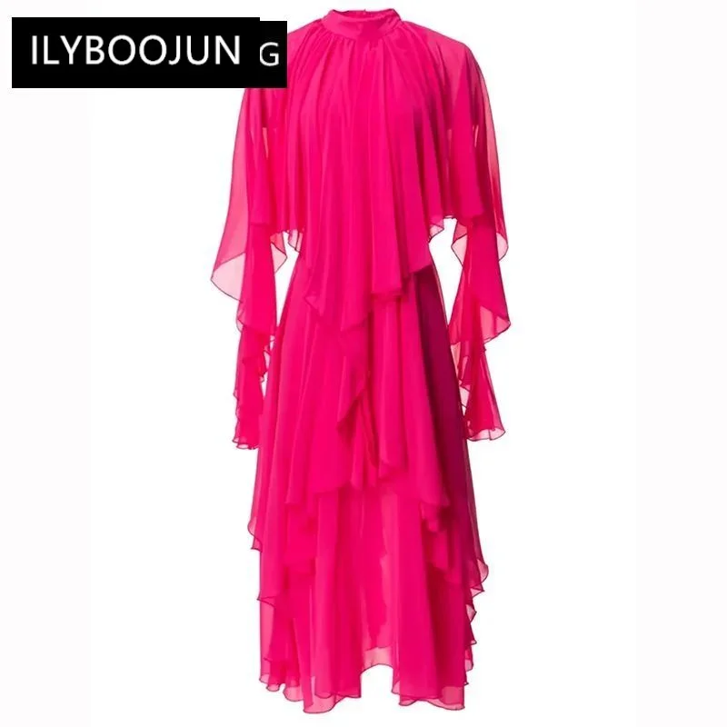 Summer Chiffon Long Dress Women Stand Collar Flare Sleeve Ruffles Solid Color Vintage 2023 Runway Luxury Brand High Quality
Summer Chiffon Long Dress Women Stand Collar Flare Sleeve Ruffles Solid Color Vintage 2023 Runway Luxury Brand High Quality