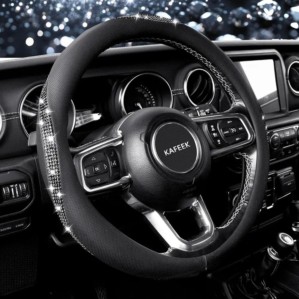 Sparkly Diamond Steering Wheel Cover, Bling Rhinestone Breathable Leather Car Protector, Universal 15 Inch Fit for Women Gir
Sparkly Diamond Steering Wheel Cover, Bling Rhinestone Breathable Leather Car Protector, Universal 15 Inch Fit for Women Gir