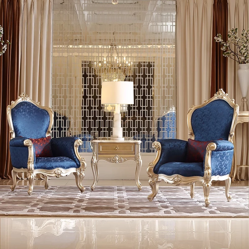 Solid wood carving flower fabric single sofa chair European villa leisure master chair
Solid wood carving flower fabric single sofa chair European villa leisure master chair