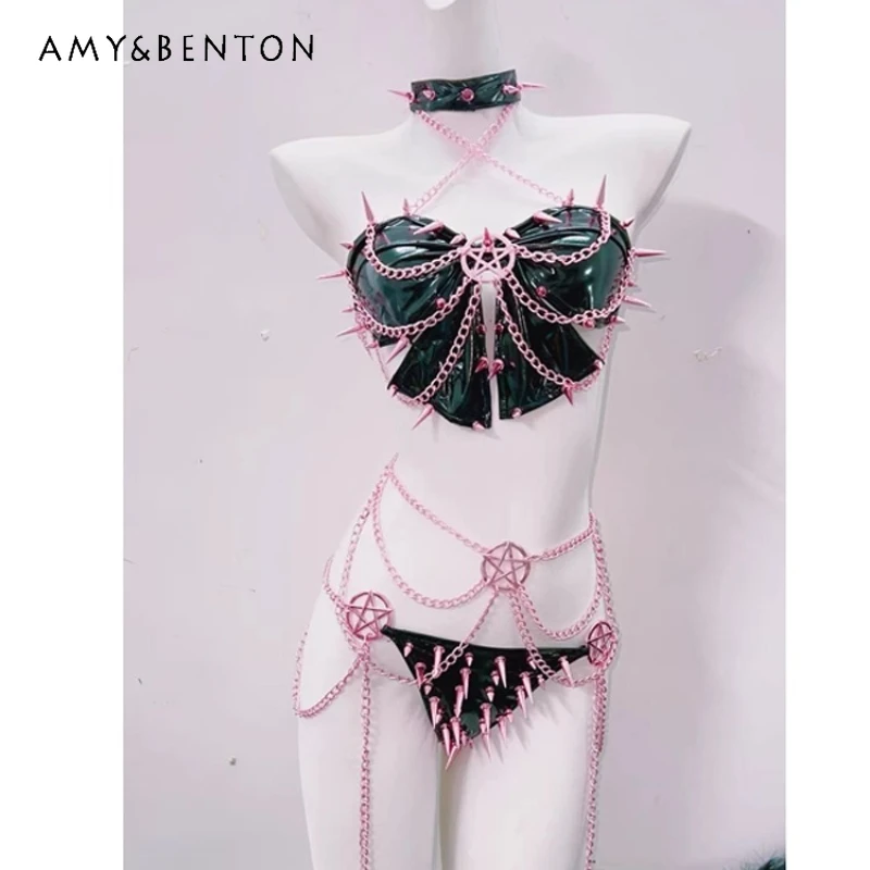 Gothic Style Pink Star Chain Decorative Atmosphere PU Leather Women's Vest Original Design Sexy Cool Hot Girl Shorts Set Ladies
Gothic Style Pink Star Chain Decorative Atmosphere PU Leather Women's Vest Original Design Sexy Cool Hot Girl Shorts Set Ladies