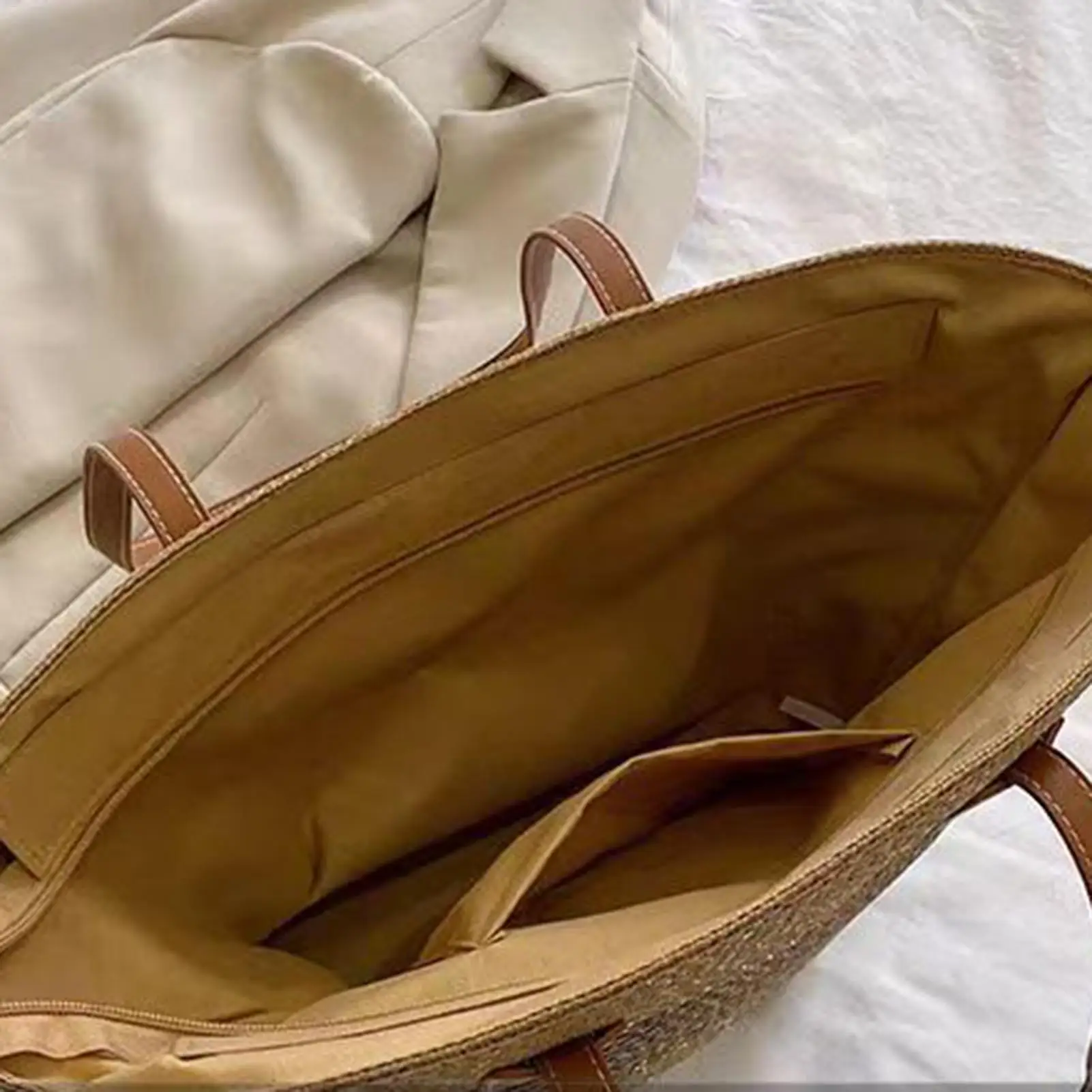 Large Boho Straw Tote Bag Smooth Zipper Shoulder Handbag For Travel Vacation Beach Shopping Office, Summer Bag for Women 8 See2bcdf78bd547a4b5d380a903fd4174O