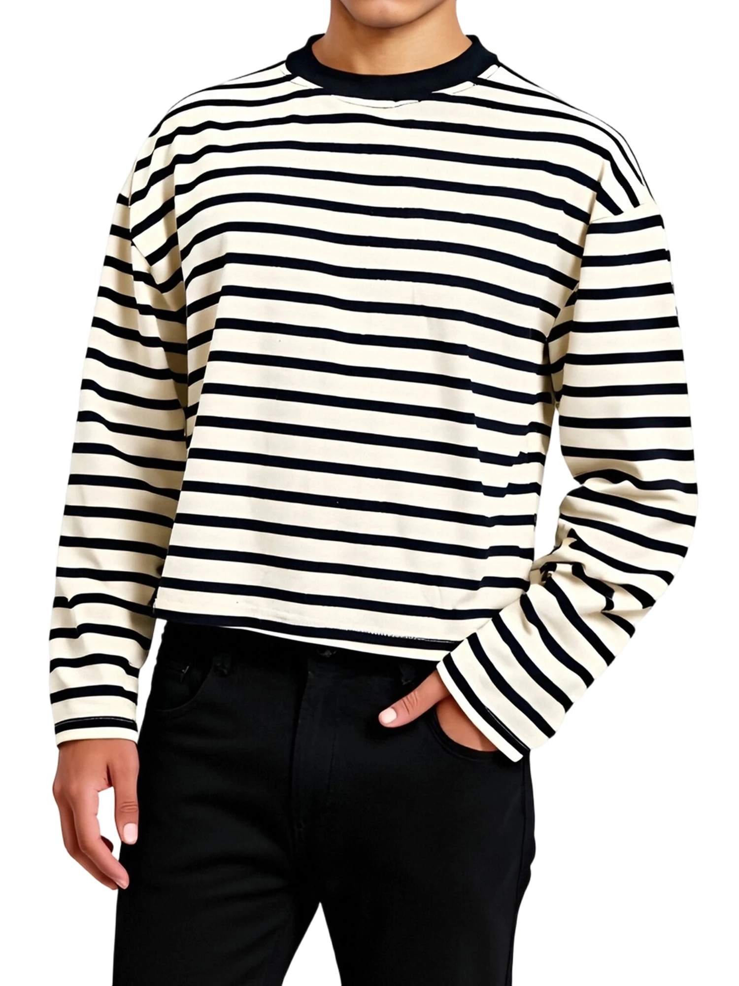 Мужская полосатая рубашка с длинным рукавом, модные повседневные свободные топы с круглым вырезом
Мужская полосатая рубашка с длинным рукавом, модные повседневные свободные топы с круглым вырезом