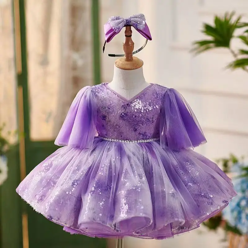 Purple Flower Children's V-neck Sequin Short Children's Piano Performance Host Dress Ruffled Lace Mesh Birthday Party Dress
Purple Flower Children's V-neck Sequin Short Children's Piano Performance Host Dress Ruffled Lace Mesh Birthday Party Dress
