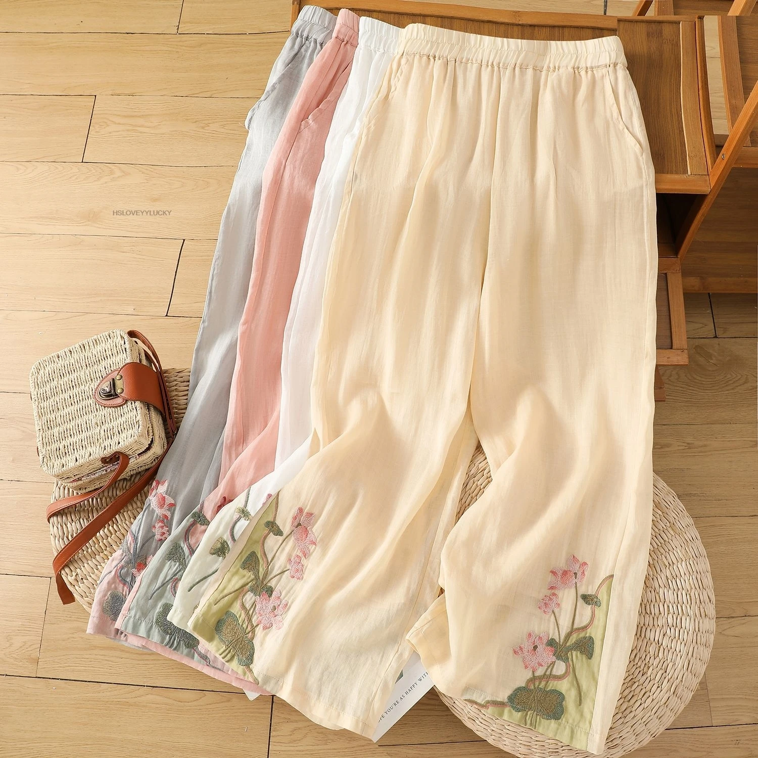 2024 Chinese Style Leisure wide-leg Pants For Women Summer National Wind Embroidery Breathable high-waist Slimming Leisure Pants
2024 Chinese Style Leisure wide-leg Pants For Women Summer National Wind Embroidery Breathable high-waist Slimming Leisure Pants