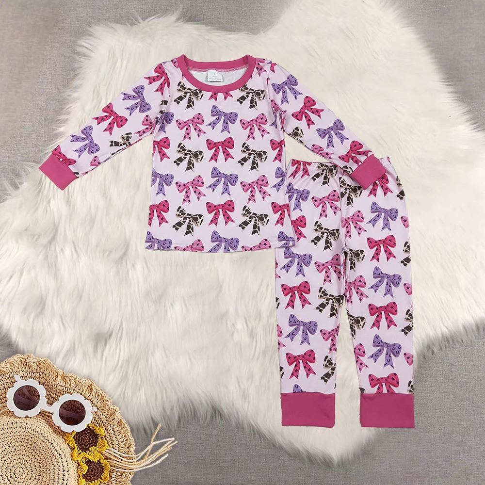 Kids Girls Pink Long Sleeve Pajamas with Cow Stars And Bows Cute And Comfortable Sleepwear for Children 
Kids Girls Pink Long Sleeve Pajamas with Cow Stars And Bows Cute And Comfortable Sleepwear for Children