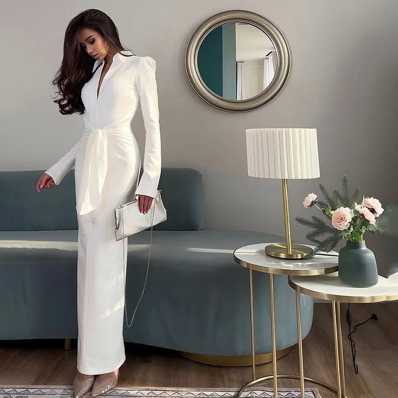 Осеннее женское платье для выпускного вечера с поясом, белое, черное, сексуальное, с v-образным вырезом и длинными рукавами, длинное, официальное, офисное, женское, пышное, вечернее платье
Осеннее женское платье для выпускного вечера с поясом, белое, черное, сексуальное, с v-образным вырезом и длинными рукавами, длинное, официальное, офисное, женское, пышное, вечернее платье