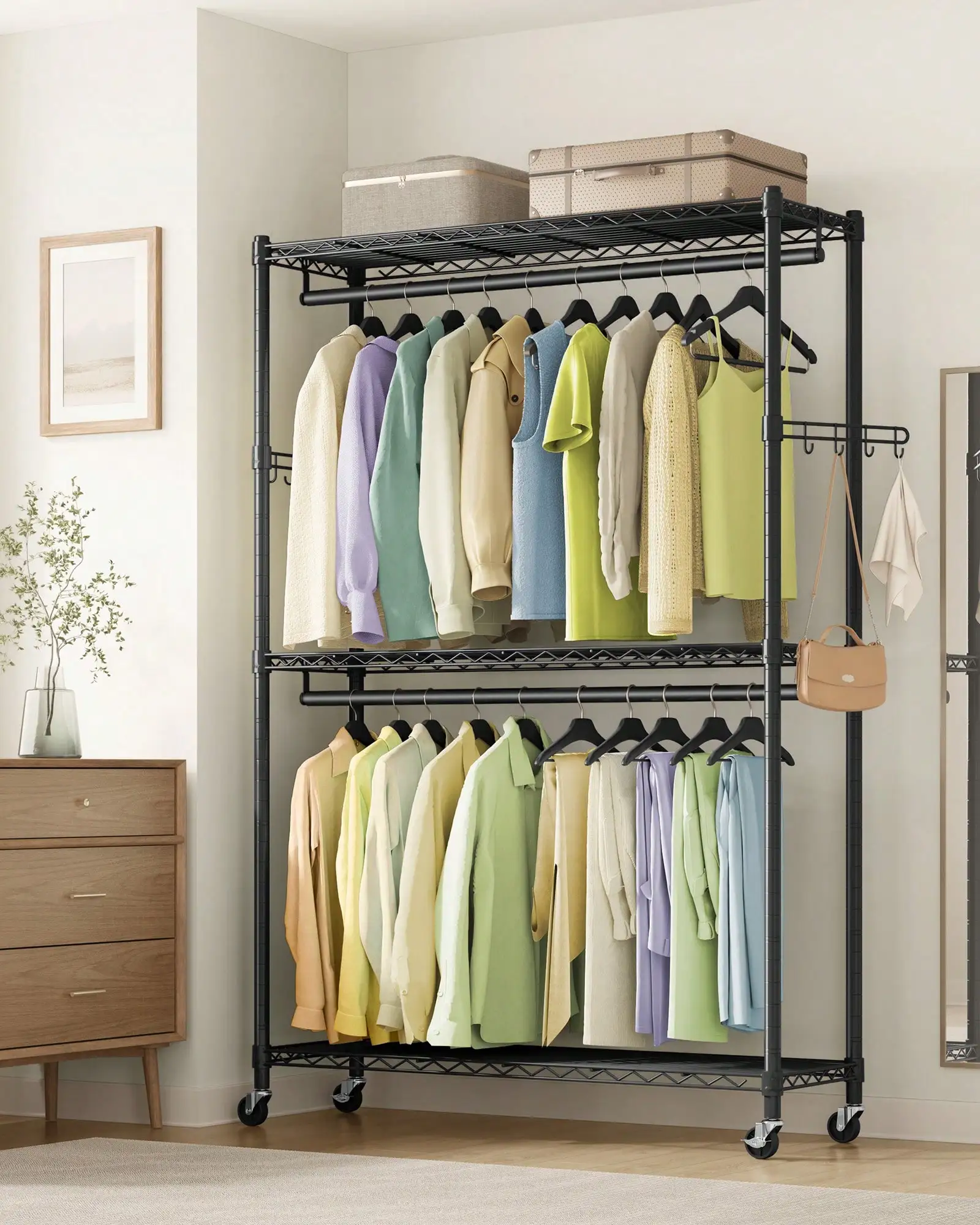 Heavy-Duty Rolling Clothes Rack, Garment Rack, Portable Closet, 43.3-Inch Wide Clothing Rack On Wheels, With Adjustable
Heavy-Duty Rolling Clothes Rack, Garment Rack, Portable Closet, 43.3-Inch Wide Clothing Rack On Wheels, With Adjustable