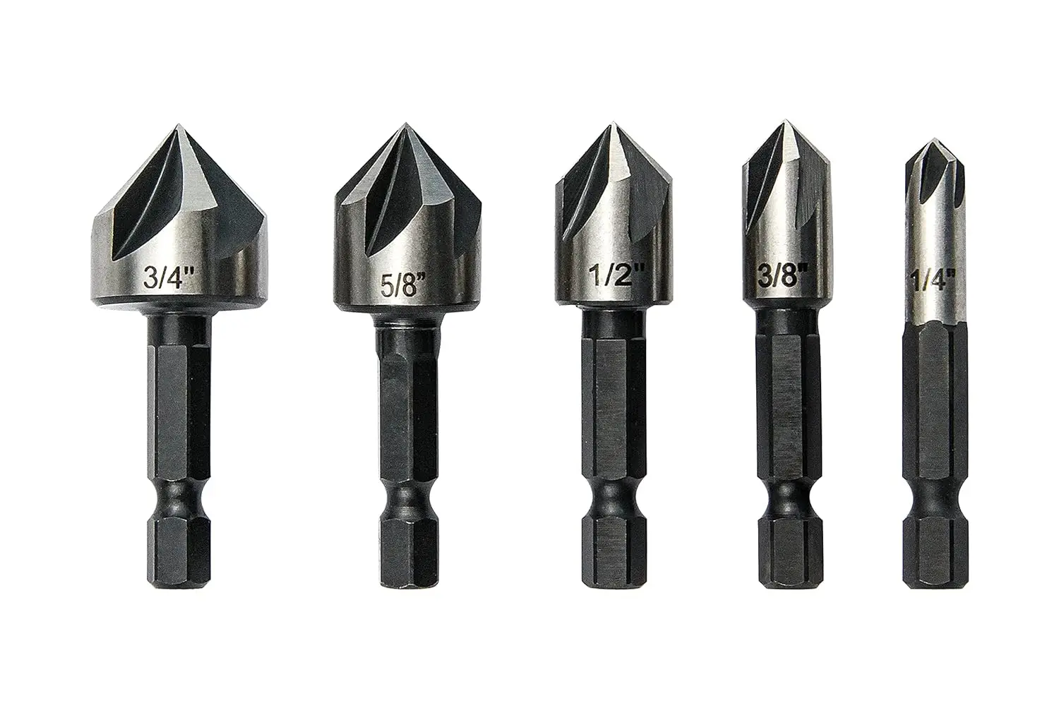 5 Pcs Countersink Drill Bit Set, 82 Degree, for Metal, Wood, Plastic, Steel
5 Pcs Countersink Drill Bit Set, 82 Degree, for Metal, Wood, Plastic, Steel