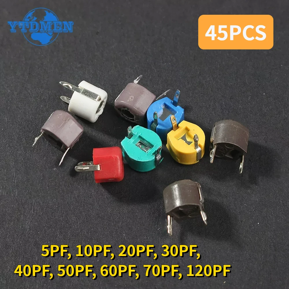 45pcs/lot Variable Trimmer Capacitor Assorted Kit JML06 5pf 10pf 20pf 30pf 40pf 50pf 60pf 70pf 120pf Adjustable Capacitors Set
45pcs/lot Variable Trimmer Capacitor Assorted Kit JML06 5pf 10pf 20pf 30pf 40pf 50pf 60pf 70pf 120pf Adjustable Capacitors Set
