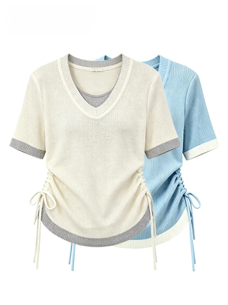 Korean Style plus Size Women's T-Shirt Short Sleeve Splice Meat Concealing Trendy Summer Knitted Polyester Fiber V-Neck Mid-L...
Korean Style plus Size Women's T-Shirt Short Sleeve Splice Meat Concealing Trendy Summer Knitted Polyester Fiber V-Neck Mid-L...