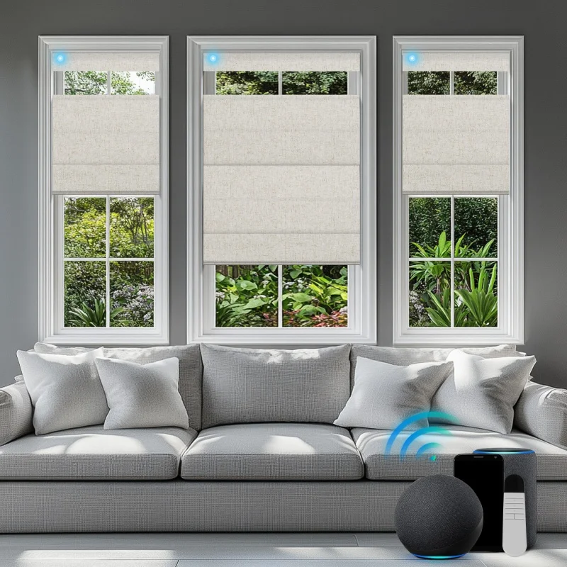 Luxury Custom Top Down Bottom Up Motorized Roman Blinds Tuya Google Control Linen Texture 100%Blackout Fabric For Living Room
Luxury Custom Top Down Bottom Up Motorized Roman Blinds Tuya Google Control Linen Texture 100%Blackout Fabric For Living Room