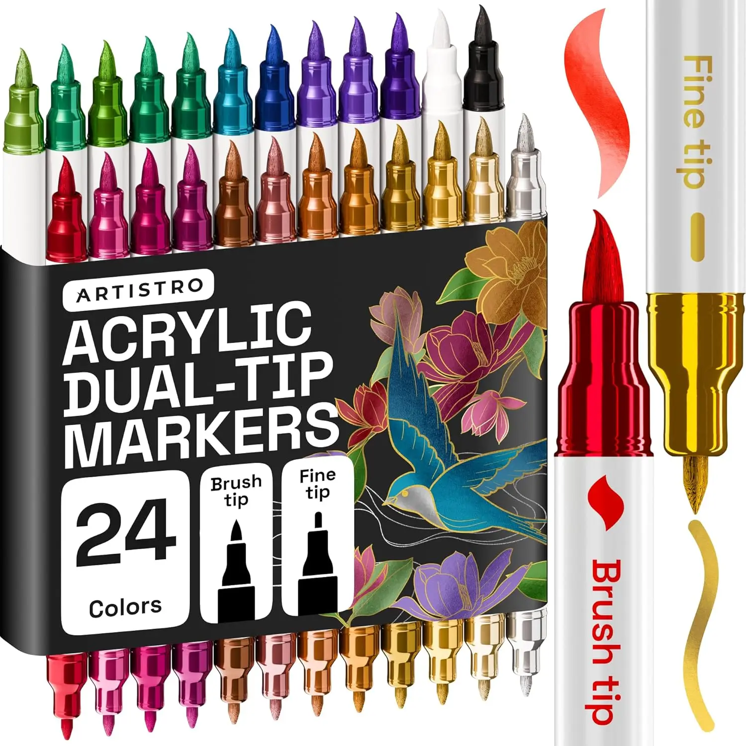 24 Acrylic Paint Markers with Brush + Fine Tips for Fabric, Rock, Glass, Wood, DIY Art Supplies
24 Acrylic Paint Markers with Brush + Fine Tips for Fabric, Rock, Glass, Wood, DIY Art Supplies