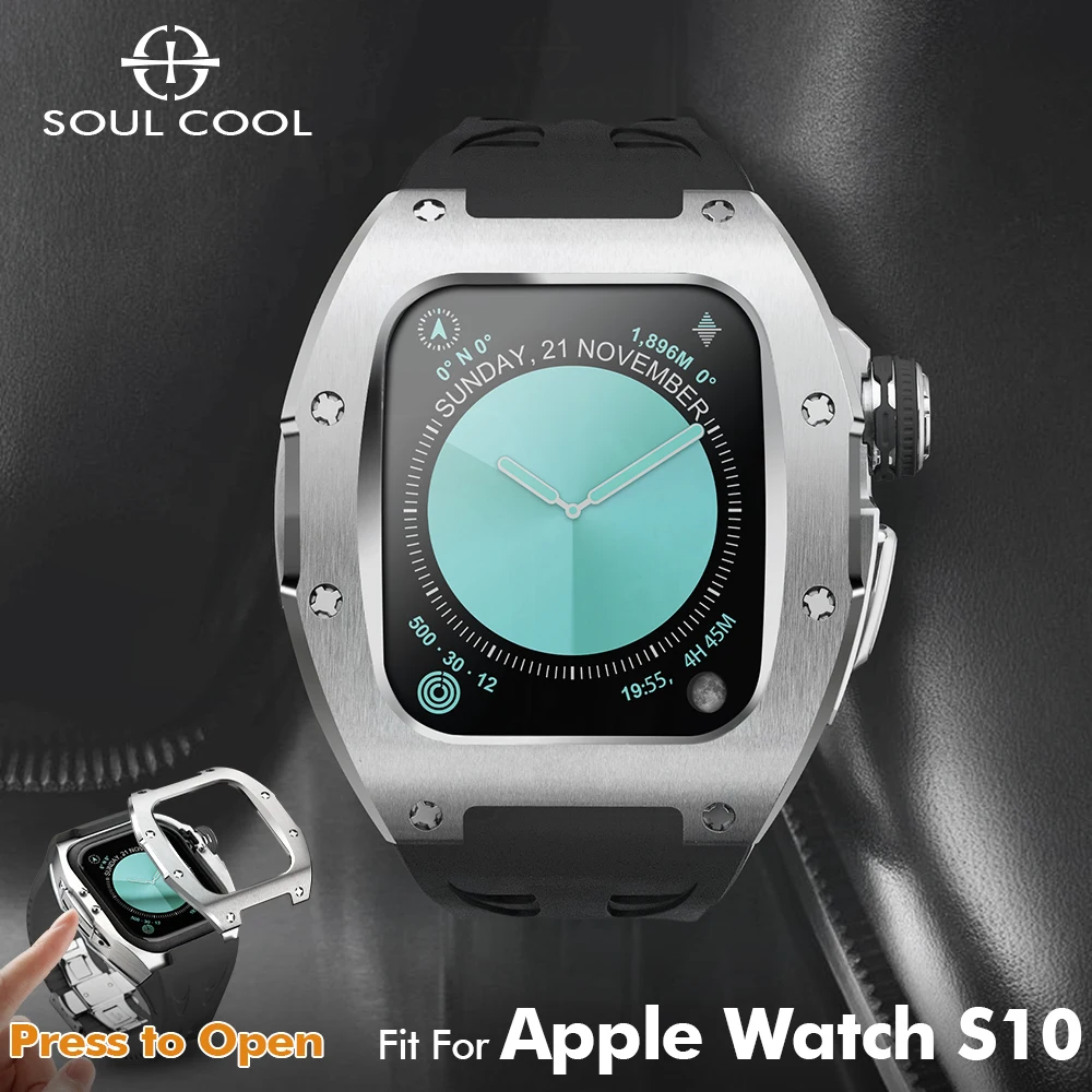 Soul Cool Stainless steel Case For Apple Watch Series 11/10 46mm, luxury mod Kit, Fluorined rubber Smart iWatch S11 Fashion
Soul Cool Stainless steel Case For Apple Watch Series 11/10 46mm, luxury mod Kit, Fluorined rubber Smart iWatch S11 Fashion