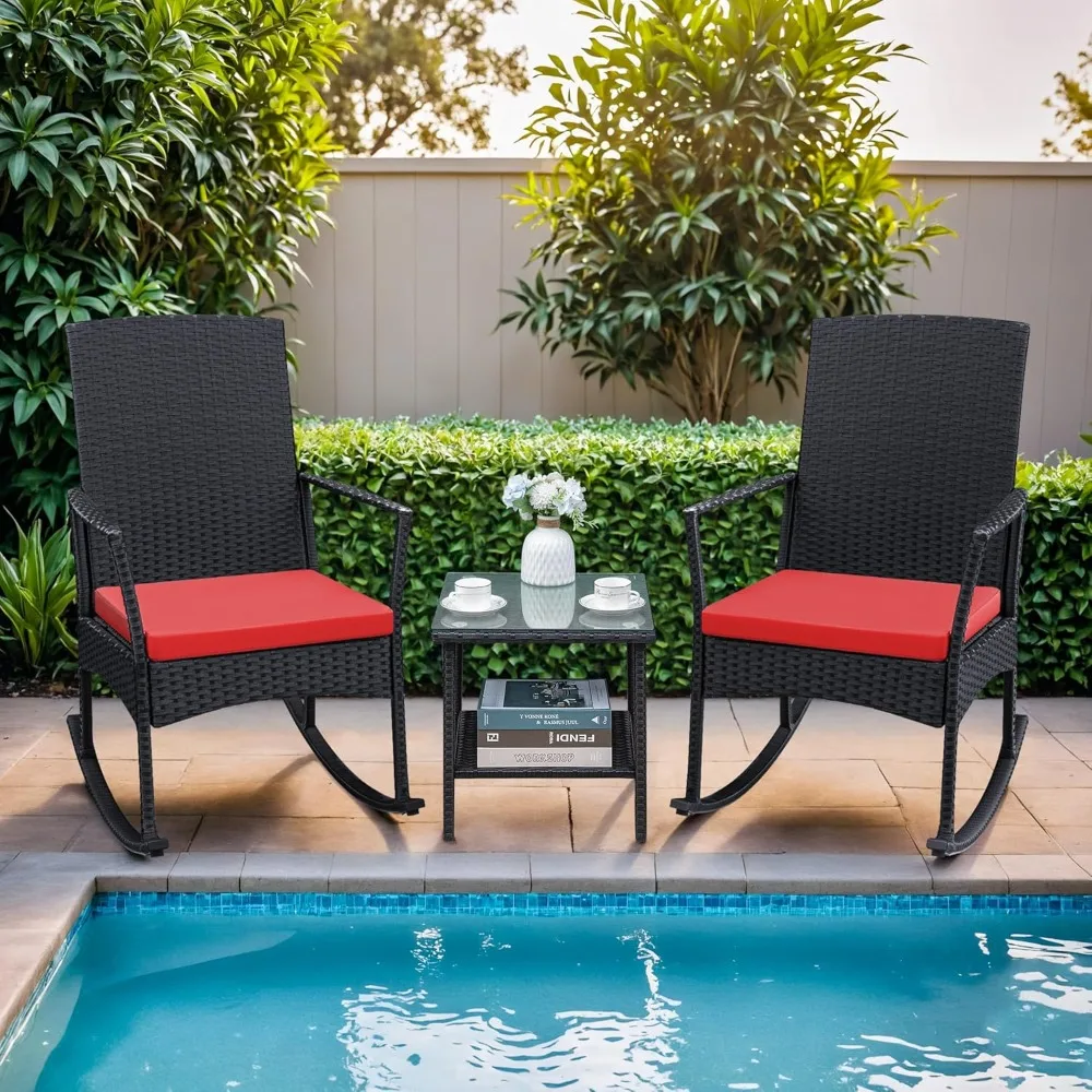 3 Pieces Patio Furniture Set Outdoor Wicker Rocking Chair w/Glass Coffee Table for Garden Backyard Porch Poolside, Furniture Set
3 Pieces Patio Furniture Set Outdoor Wicker Rocking Chair w/Glass Coffee Table for Garden Backyard Porch Poolside, Furniture Set
