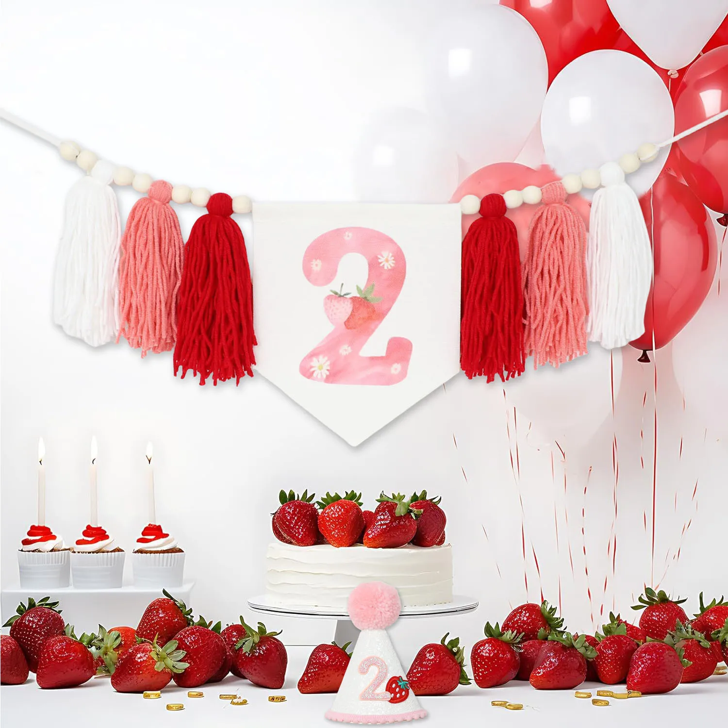 2nd Birthday Banners Home Wall Hanging Strawberry's Tassel Banner Bohemian Wooden Bead Tassel Banner Party Birthday Decoration
2nd Birthday Banners Home Wall Hanging Strawberry's Tassel Banner Bohemian Wooden Bead Tassel Banner Party Birthday Decoration