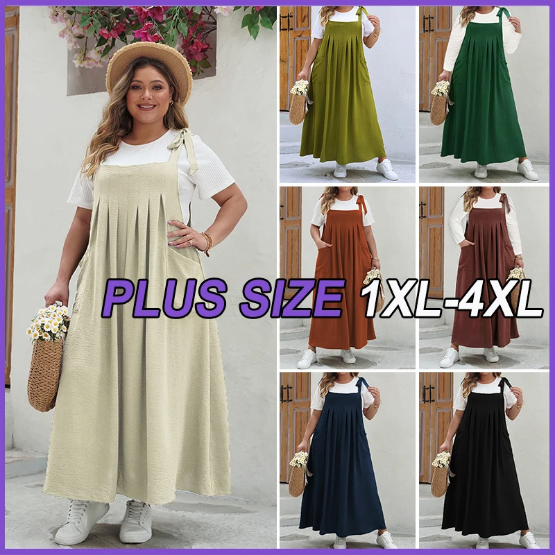 Women's Plus Size Dresses Summer Solid Bow Off Shoulder Frocks 2XL 3XL 4XL Lady Casual Loose Sleeveless Long Dress With Pockets
Women's Plus Size Dresses Summer Solid Bow Off Shoulder Frocks 2XL 3XL 4XL Lady Casual Loose Sleeveless Long Dress With Pockets