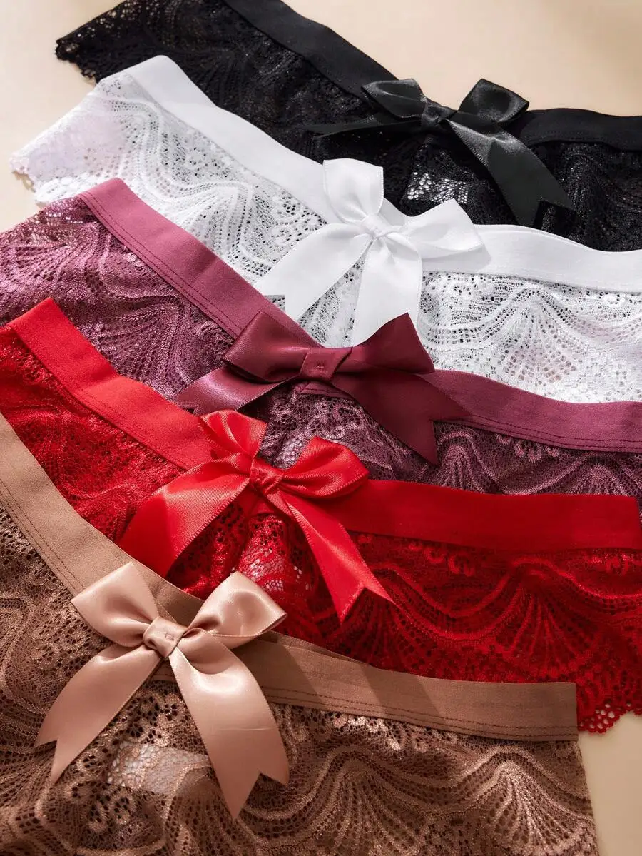 5pcs Women Lace Bow Thong Panties Solid Color Sexy Lingerie Underwear
5pcs Women Lace Bow Thong Panties Solid Color Sexy Lingerie Underwear
