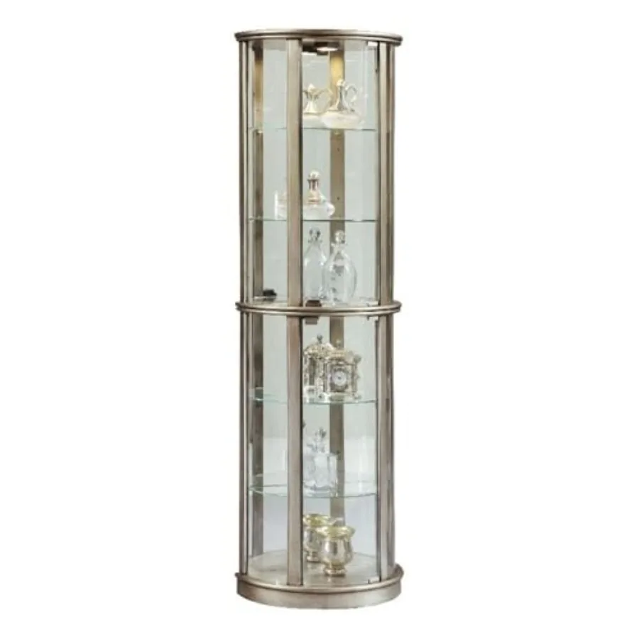 Lighted Hardwood Half Round 5 Shelf Curio Cabinet in Aged Silver Finish
Lighted Hardwood Half Round 5 Shelf Curio Cabinet in Aged Silver Finish