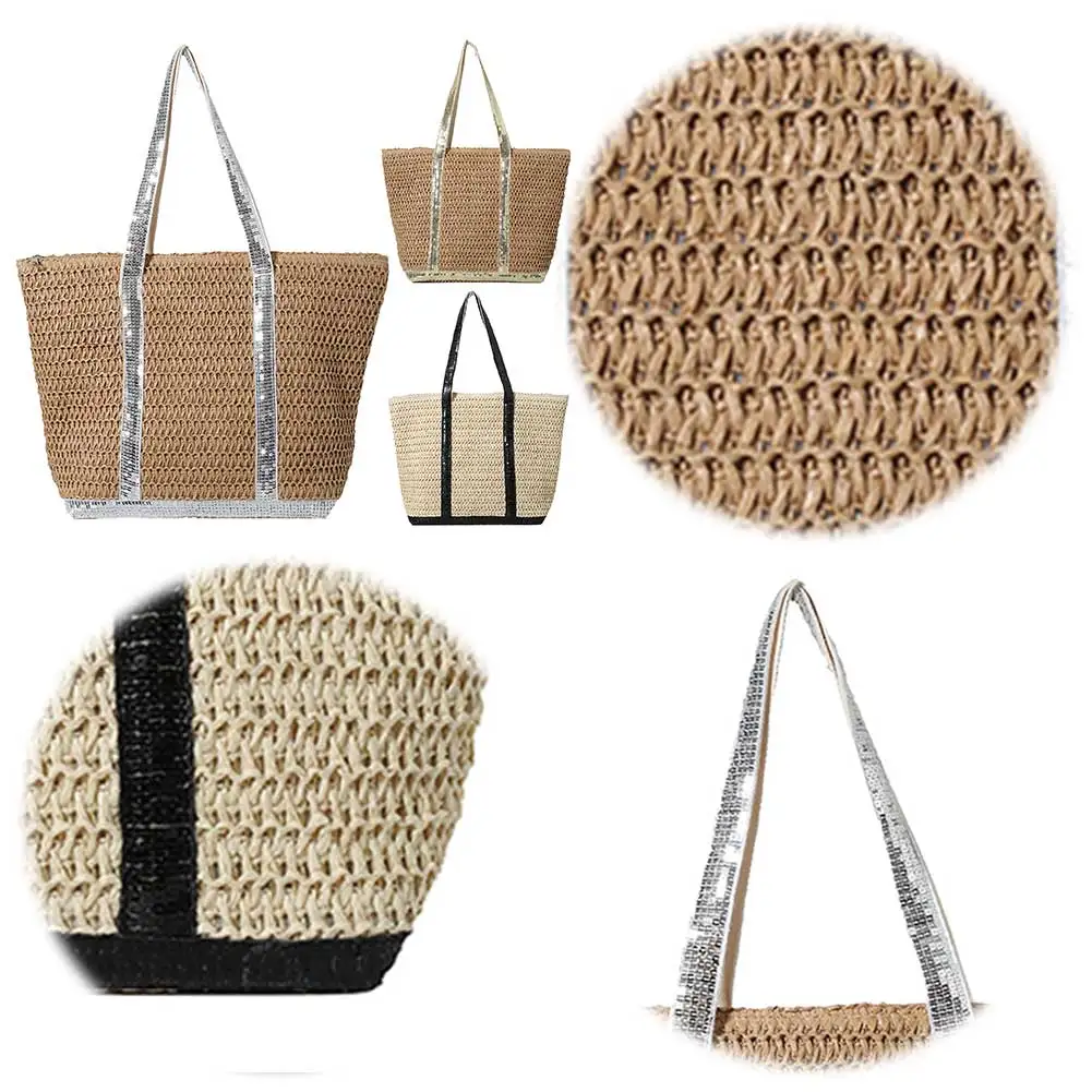 Women Straw Tote Handbag Large Capacity Sequins Crochet Beach Handbag Contrast Color Weaving Travel Bag Ladies Summer Daily Bag
Women Straw Tote Handbag Large Capacity Sequins Crochet Beach Handbag Contrast Color Weaving Travel Bag Ladies Summer Daily Bag