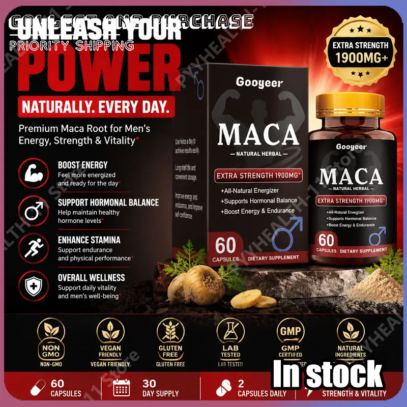 Googeer Maca Capsules Adult Unisex 1900mg Extra Strength Natural Herbal with Vitamin C for Daily Vitality Support 60 Capsules
Googeer Maca Capsules Adult Unisex 1900mg Extra Strength Natural Herbal with Vitamin C for Daily Vitality Support 60 Capsules