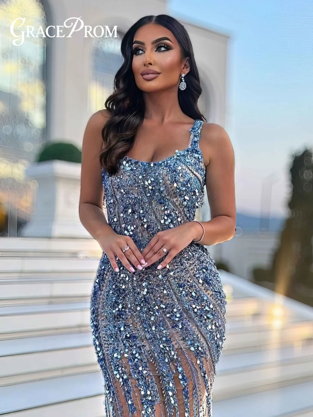 Romantic Beaded Evening Dress elegant Spaghetti-Strap Evening Gown fashionable Sequined Floor-Length Party Gown Customized
Romantic Beaded Evening Dress elegant Spaghetti-Strap Evening Gown fashionable Sequined Floor-Length Party Gown Customized