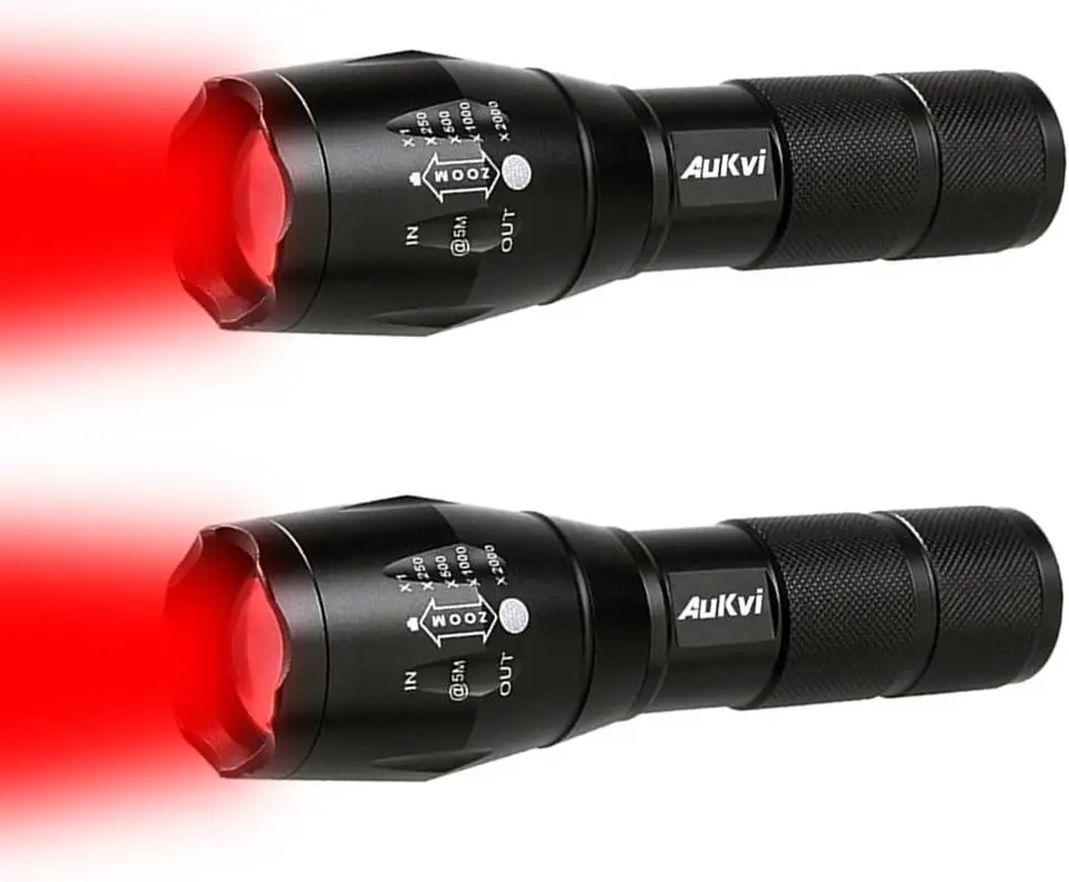 2 Pcs Red LED Flashlight - Long Range Hunting Torch, Waterproof, for Astronomy & Night Use