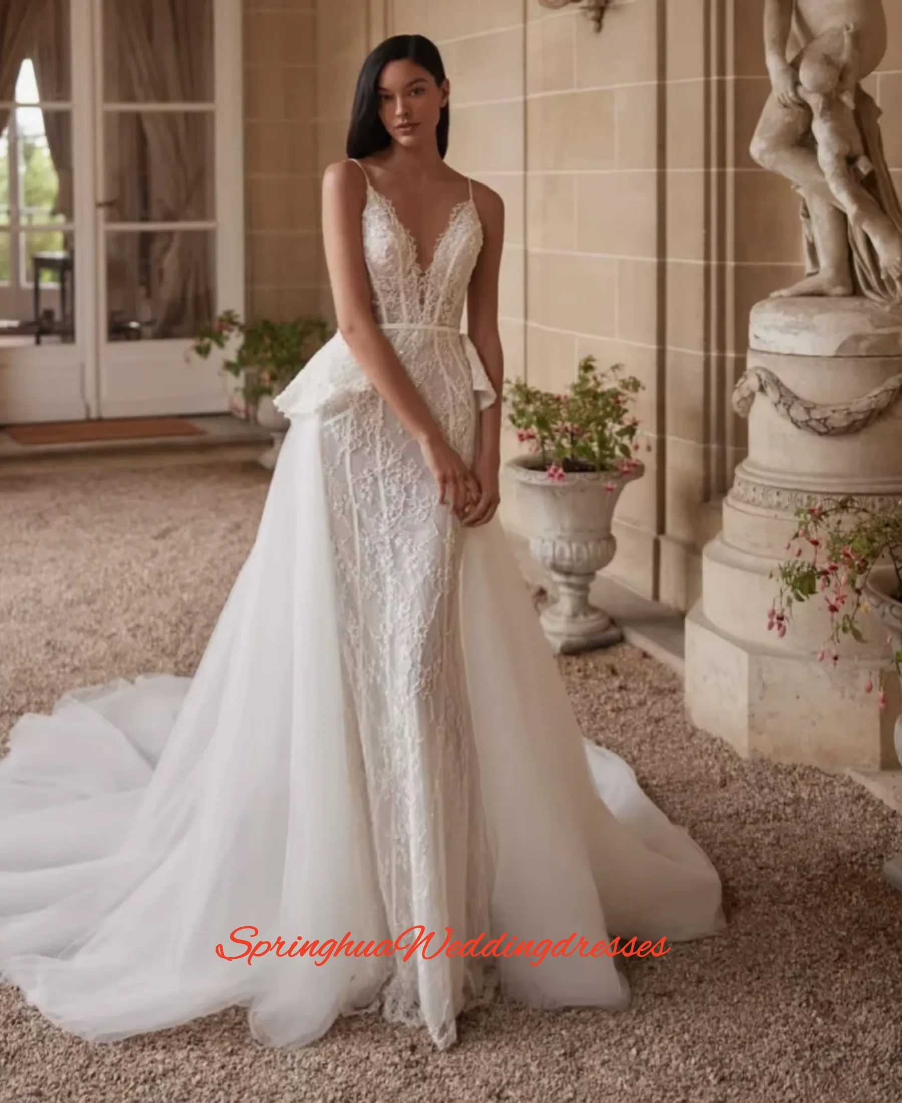Customized Luxurious Lace Mermaid Wedding Dress Sexy Deep V-Neck Bridal Gown with Train 2in1 Robe De Mariée Vestidos De Novia
Customized Luxurious Lace Mermaid Wedding Dress Sexy Deep V-Neck Bridal Gown with Train 2in1 Robe De Mariée Vestidos De Novia