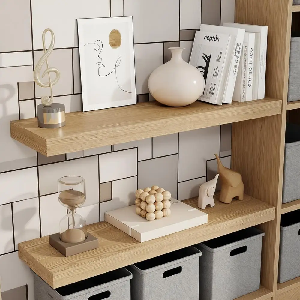 24 Rustic Wood Deep Wall Mounted Shelves with Invisible Brackets, Set of 2
24 Rustic Wood Deep Wall Mounted Shelves with Invisible Brackets, Set of 2