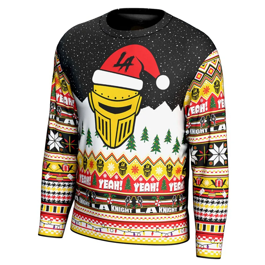 Мужской черный уродливый свитер LA Knight простой и стильный, мягкий и плотно прилегающий, подходит для ношения рождественских ночей кино
Мужской черный уродливый свитер LA Knight простой и стильный, мягкий и плотно прилегающий, подходит для ношения рождественских ночей кино