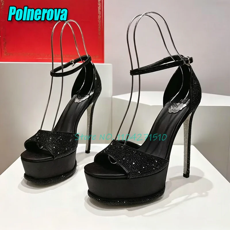 Sparkling Rhinestones Thin High Heels Luxury Crystal Chunky Platform Open Toe Ankle Strap Sandals Elegant Party Wedding Shoes
Sparkling Rhinestones Thin High Heels Luxury Crystal Chunky Platform Open Toe Ankle Strap Sandals Elegant Party Wedding Shoes
