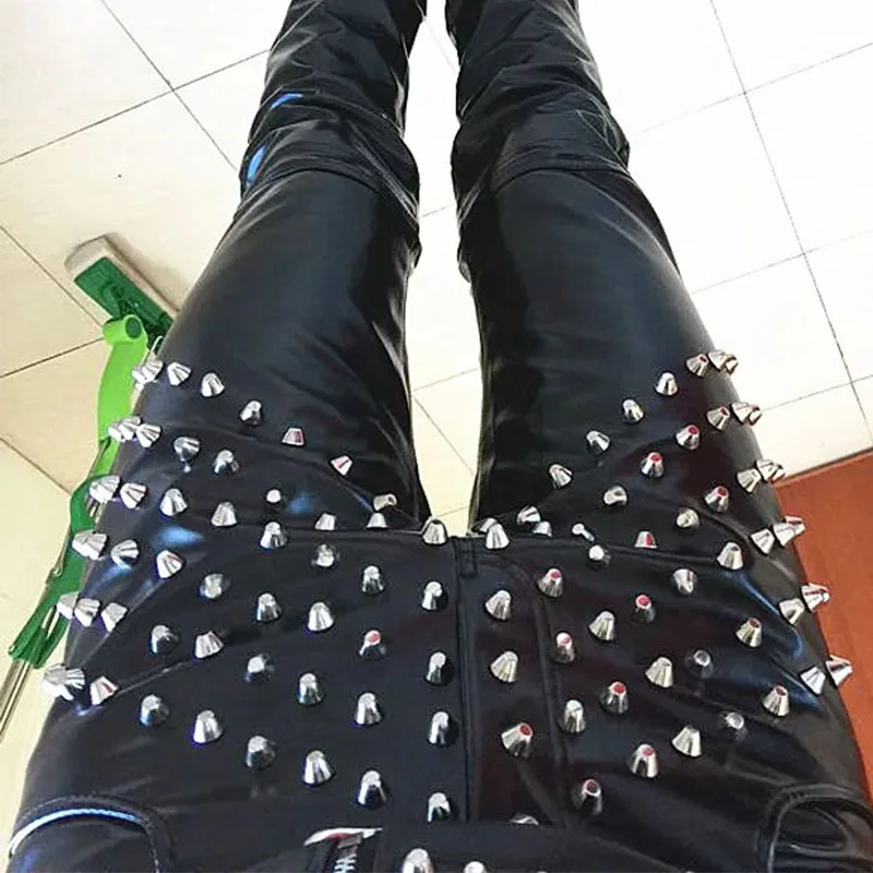 Male Black Metal Rivet Leather Pants Rock Band Singers Dancer Stage Performance Costume Bar Punk Slim Trousers Plus Size
Male Black Metal Rivet Leather Pants Rock Band Singers Dancer Stage Performance Costume Bar Punk Slim Trousers Plus Size