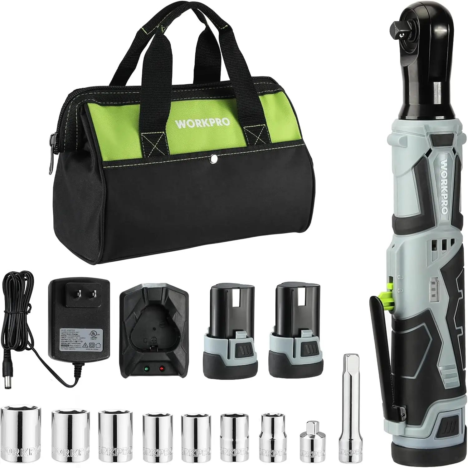 Cordless Electric Ratchet Wrench, 3/8" 12V 40 Ft-lbs Power Ratchet Wrench Kit with 9-Piece Socket Accessory Set, 2-Pack 2.0Ah Li
Cordless Electric Ratchet Wrench, 3/8" 12V 40 Ft-lbs Power Ratchet Wrench Kit with 9-Piece Socket Accessory Set, 2-Pack 2.0Ah Li