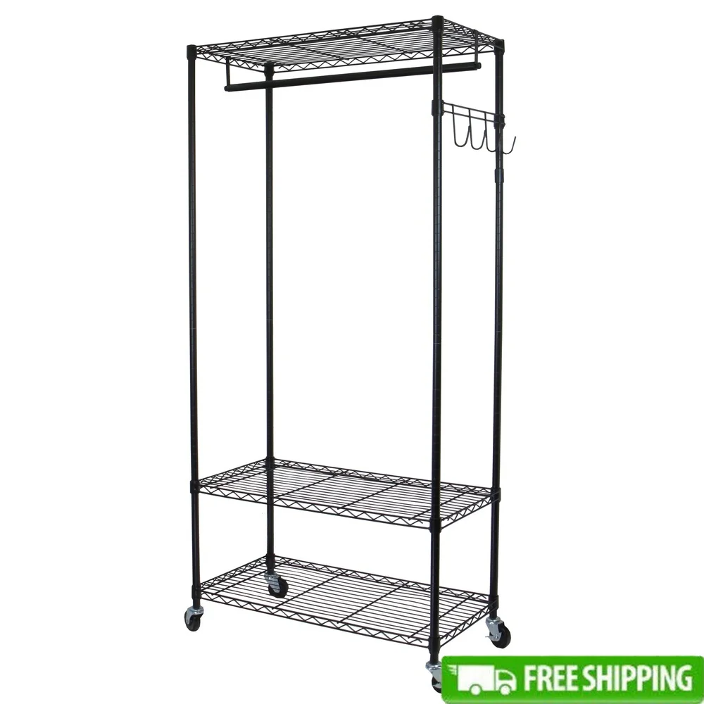 Garment Rack with Adjustable Shelves and Hooks Portable Storage Solution with Locking Wheels Home Organization
Garment Rack with Adjustable Shelves and Hooks Portable Storage Solution with Locking Wheels Home Organization