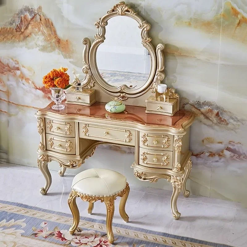 European solid wood carving flower princess style dresser for French villa bedroom
European solid wood carving flower princess style dresser for French villa bedroom
