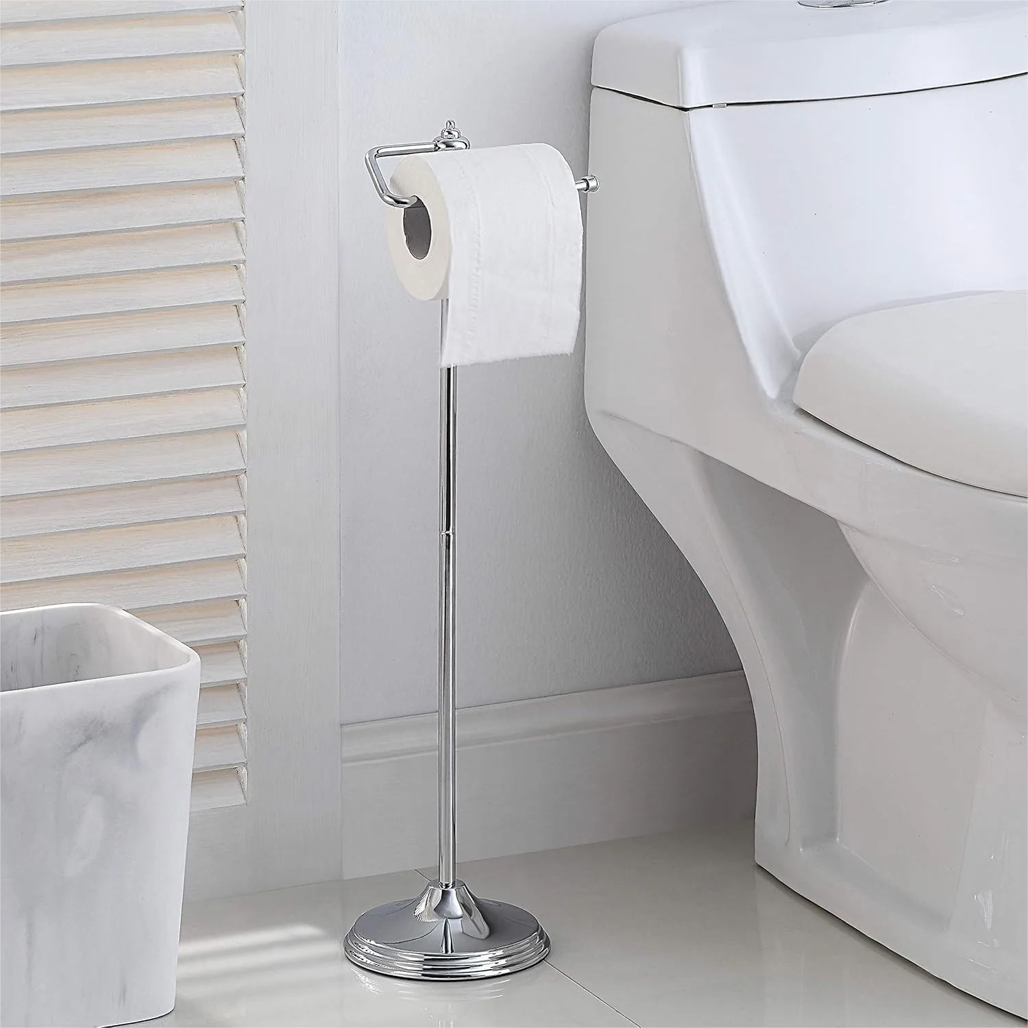 Free Standing Toilet Paper Roll Holder Stand with Reserve Storage, Chrome Finish, Easy Assembly
Free Standing Toilet Paper Roll Holder Stand with Reserve Storage, Chrome Finish, Easy Assembly