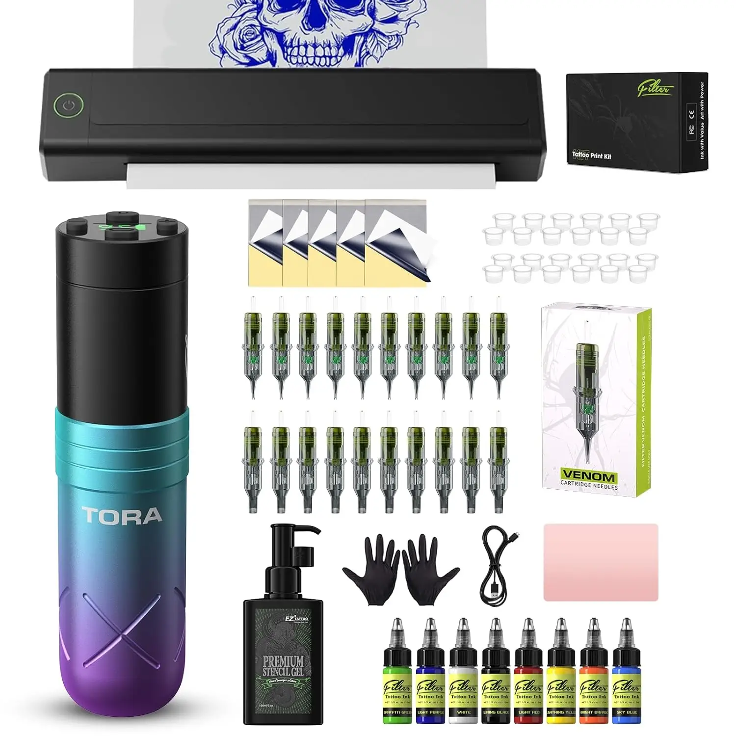 All-in-One Tattoo Printer Kit: Stencil Machine, Pen, 20 Needles, 40 Transfer Papers & Gel for Beginners & Artists
All-in-One Tattoo Printer Kit: Stencil Machine, Pen, 20 Needles, 40 Transfer Papers & Gel for Beginners & Artists
