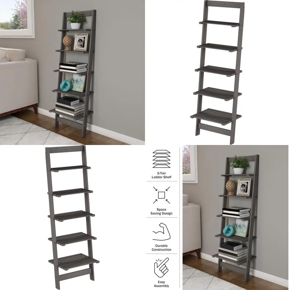 50-Inch 5-Tier Leaning Bookshelf - Gray Wooden Shelving Unit for Living Room, Bathroom, Kitchen, Office, or Bedroom
50-Inch 5-Tier Leaning Bookshelf - Gray Wooden Shelving Unit for Living Room, Bathroom, Kitchen, Office, or Bedroom
