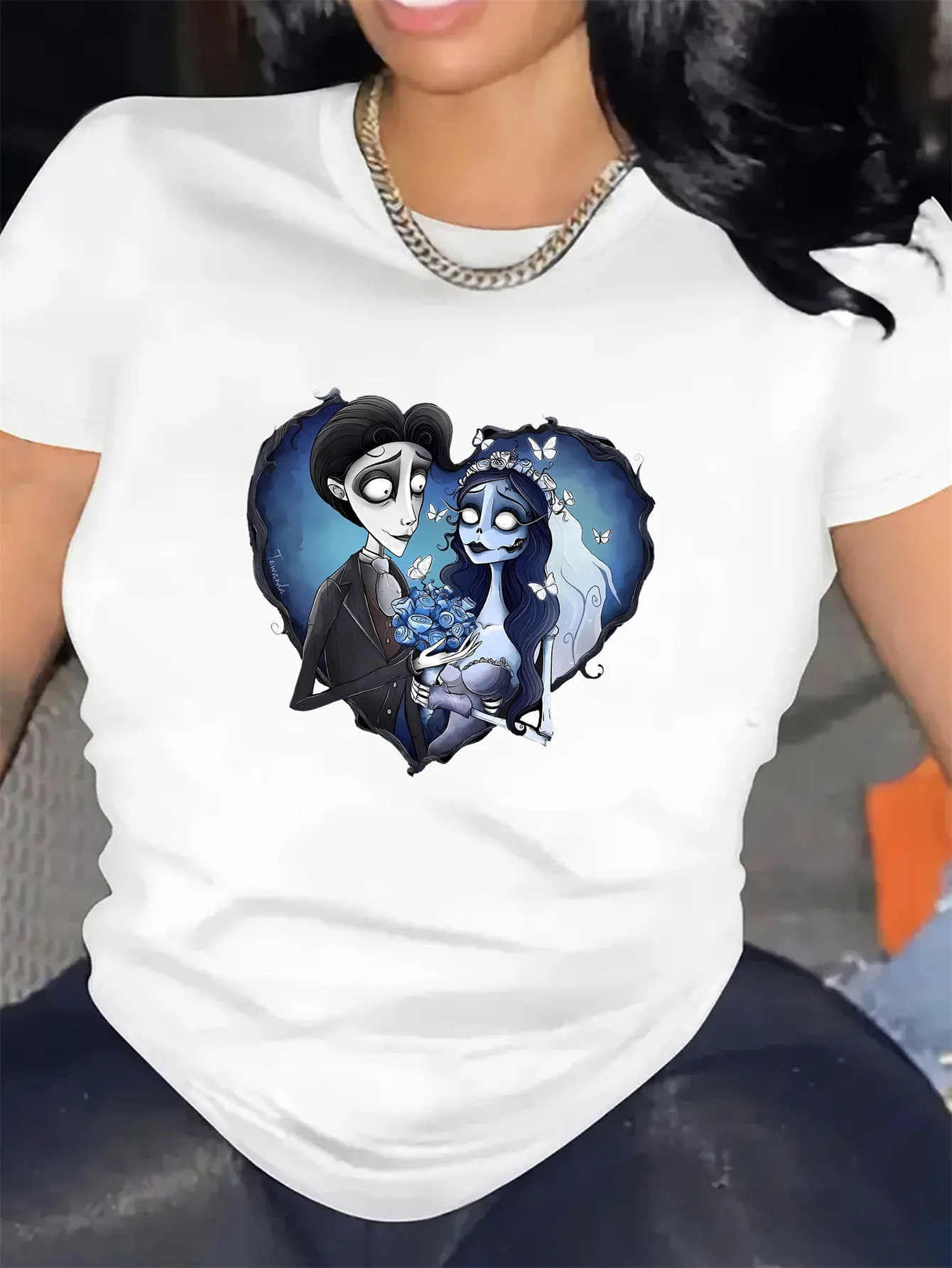 Cartoon Ghost Lovers Print Women T-Shirt Round Neck Short Sleeve Sports Tee Women's Activewear for Halloween
Cartoon Ghost Lovers Print Women T-Shirt Round Neck Short Sleeve Sports Tee Women's Activewear for Halloween