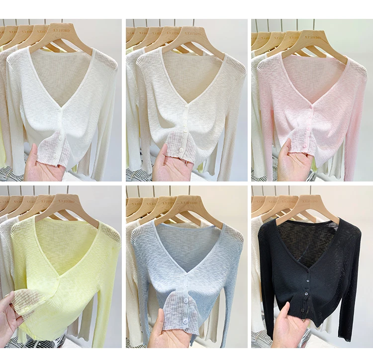 2026 Summer Thin Ice Silk Knit Sun Protection Women Cardigan Solid Color Casual Short Shawl Outerwear Air Conditioning Blouse 2 See383f2420ac46be85404fdc7994839dZ