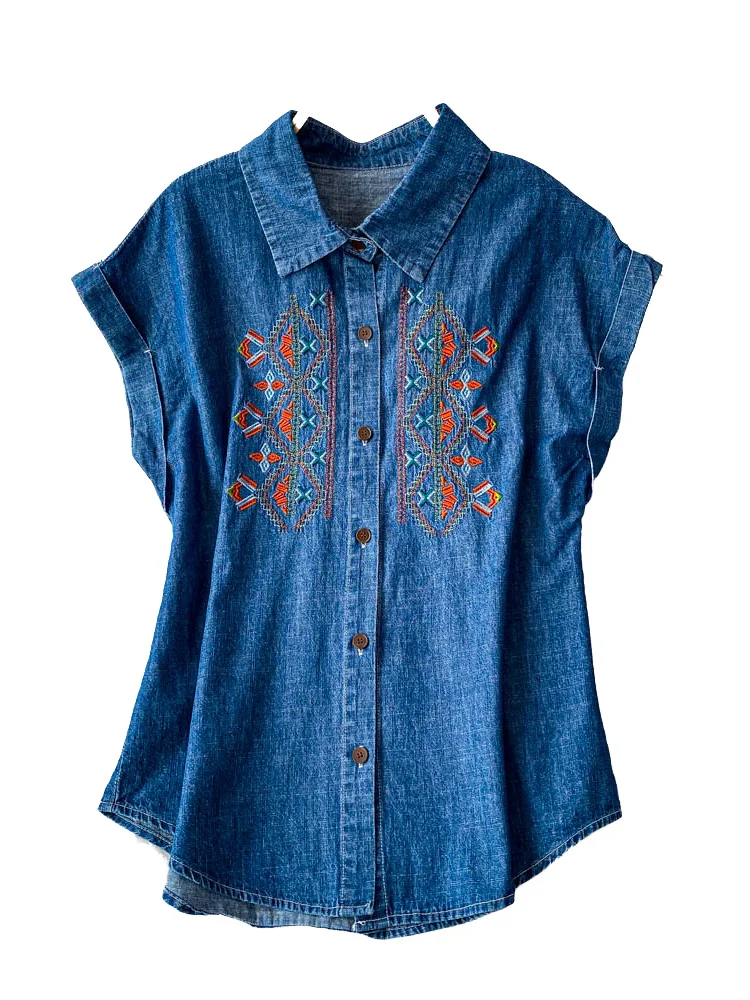 Retro Embroidered Collar ort Sve Denim irt Women's Slim Fit Casual Summer Top Asymmetrical Korean Sle
Retro Embroidered Collar ort Sve Denim irt Women's Slim Fit Casual Summer Top Asymmetrical Korean Sle