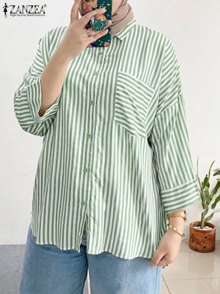 Vintage Casual Work OL Striped Blouse ZANZEA Fashion Women Long Sleeve Shirt Autumn Lapel Neck Dubai Turkey Muslim Tops Blusas
Vintage Casual Work OL Striped Blouse ZANZEA Fashion Women Long Sleeve Shirt Autumn Lapel Neck Dubai Turkey Muslim Tops Blusas