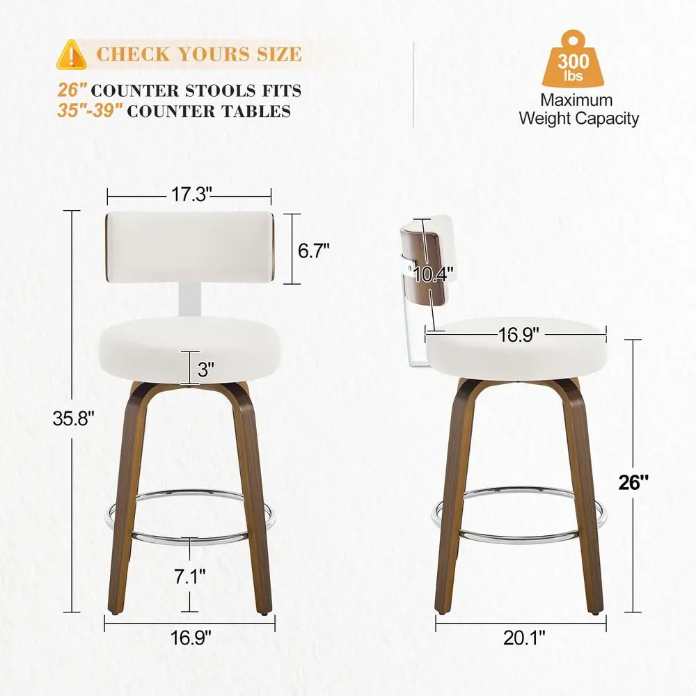 Swivel Counter Height Bar Stools Set of 3, Faux Leather Kitchen Stools Upholstered Barstools with Back, Walnut Wood Legs, Mid C
Swivel Counter Height Bar Stools Set of 3, Faux Leather Kitchen Stools Upholstered Barstools with Back, Walnut Wood Legs, Mid C