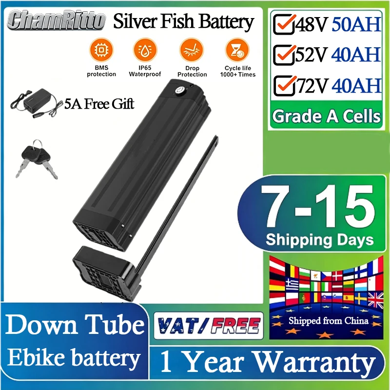 48 volt 30ah 1000W Silver Fish battery ebike s26 750W 20ah lithium battery 36v 52v 60v 72v Electric Bike 40ah 50ah 60ah Battery
48 volt 30ah 1000W Silver Fish battery ebike s26 750W 20ah lithium battery 36v 52v 60v 72v Electric Bike 40ah 50ah 60ah Battery