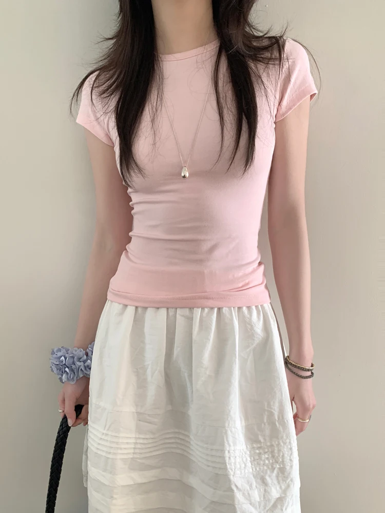 6Colors SML Summer 2025 Korean style Basic Breif Short Sleeve T-Shirts Women Slim Waist Cropped Tops Femme (XY3729
6Colors SML Summer 2025 Korean style Basic Breif Short Sleeve T-Shirts Women Slim Waist Cropped Tops Femme (XY3729
