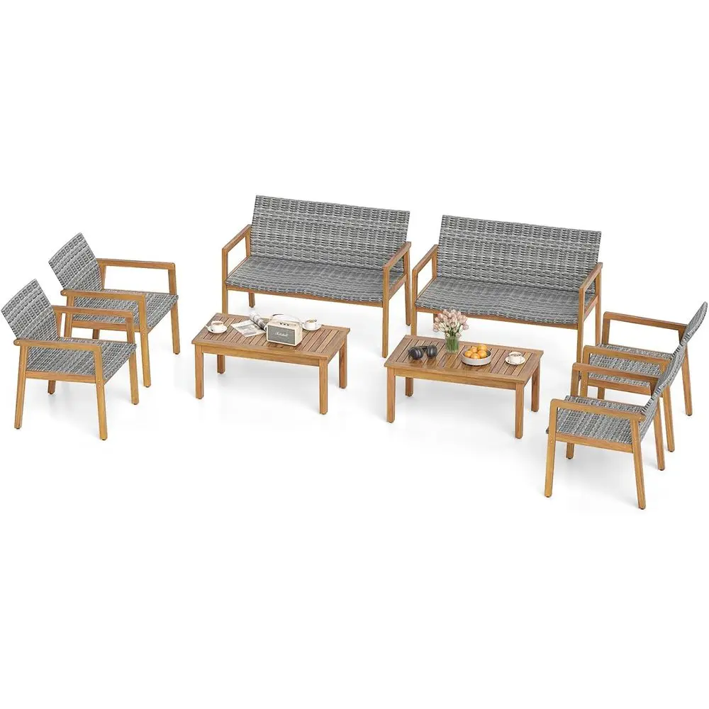 8-Piece Acacia Wood Outdoor Furniture Set with Rattan Seats, Ideal for Patio, Balcony, Poolside, and Backyard
8-Piece Acacia Wood Outdoor Furniture Set with Rattan Seats, Ideal for Patio, Balcony, Poolside, and Backyard