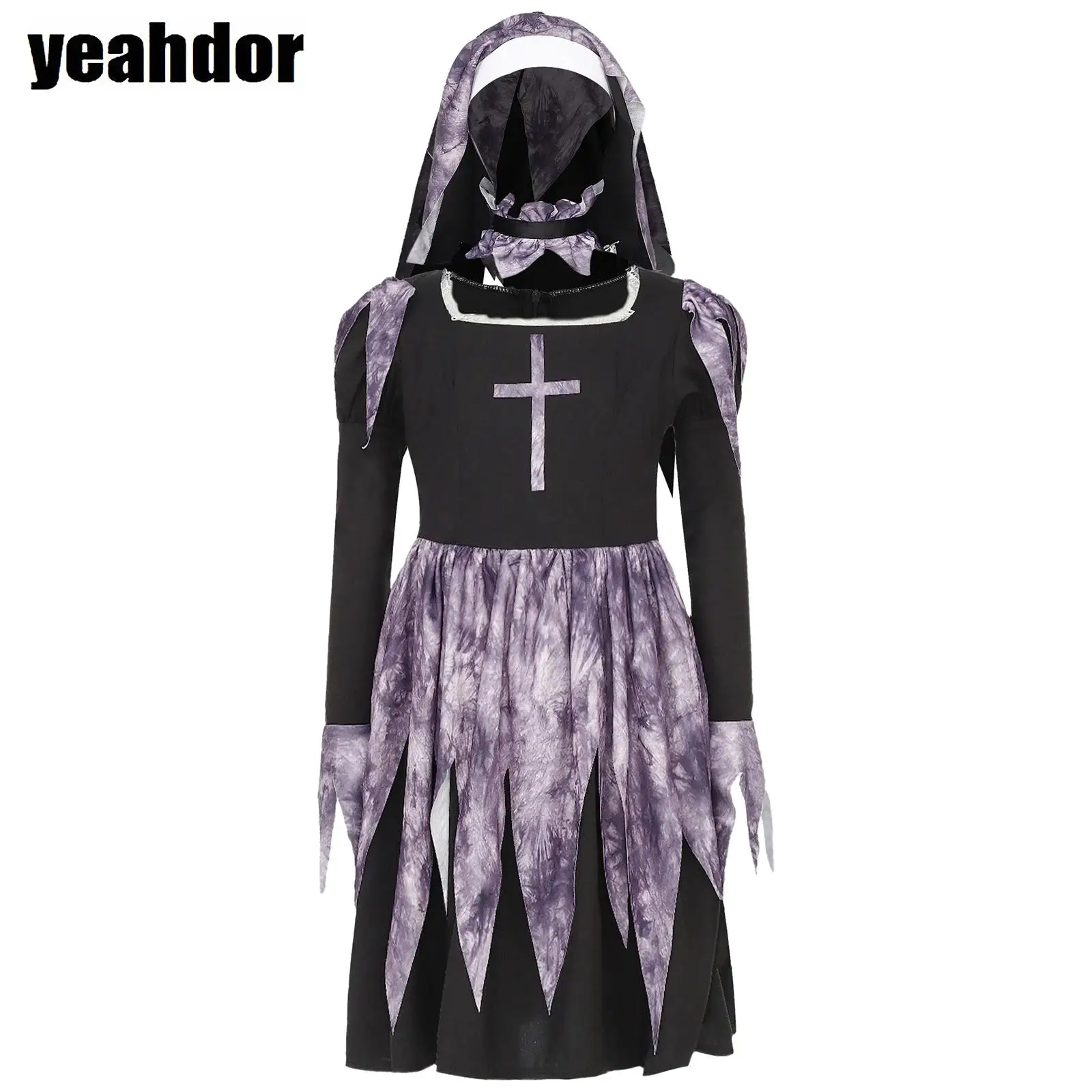 Girls 3Pcs Nun Costume Set Long Sleeve Cross Pattern Ruffle Dress with Veil Neckwear School Plays Halloween Cosplay Nun Suit
Girls 3Pcs Nun Costume Set Long Sleeve Cross Pattern Ruffle Dress with Veil Neckwear School Plays Halloween Cosplay Nun Suit