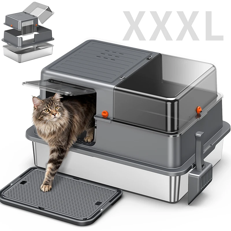 Enclosed Stainless Steel Cat Litter Box with Lid, 28inch Large Cat Litter Boxes, Suitable for Large Cats, Includes Litter Deodorizer, with Scoop and Mat, Leak-Proof
Enclosed Stainless Steel Cat Litter Box with Lid, 28inch Large Cat Litter Boxes, Suitable for Large Cats, Includes Litter Deodorizer, with Scoop and Mat, Leak-Proof 